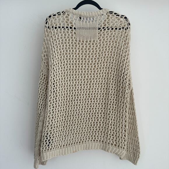 Racer Worldwide Cross Net Sweater Womens Medium Beige Cream Crochet Open Knit - Picture 6 of 13